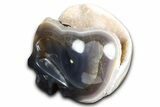 Realistic Polished Banded Agate Skull with Quartz Crystal Pocket #378643-5